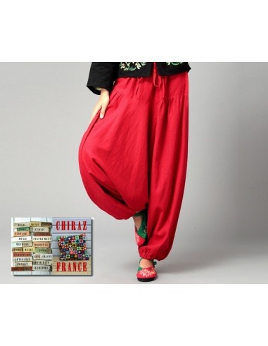 Pantalon large sarouel ROUGE LIN samouraï yoga boho ethnique folk 