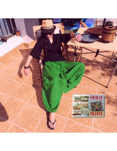 Pantalon large sarouel VERT LIN samouraï yoga boho ethnique folk  2