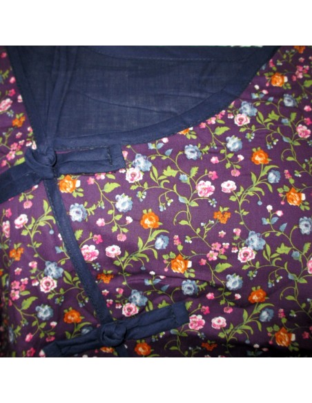 Tunique robe longue 2 pans superposés Liberty violet / bleu marine Tunique robe longue 2 pans superposés Liberty violet / bleu marine