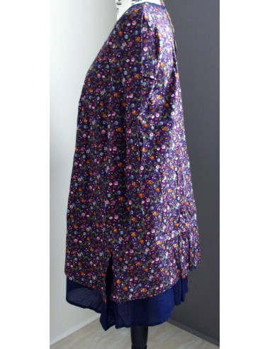 Tunique robe longue 2 pans superposés Liberty violet / bleu marine Tunique robe longue 2 pans superposés Liberty violet / bleu marine