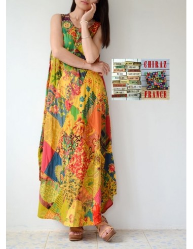 Robe longue ample coupe A PATCHWORK boho ethnique folk XL OCRE