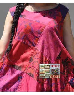 Robe trapèze longue ample coupe PATCHWORK boho ethnique folk XL ROSE 2