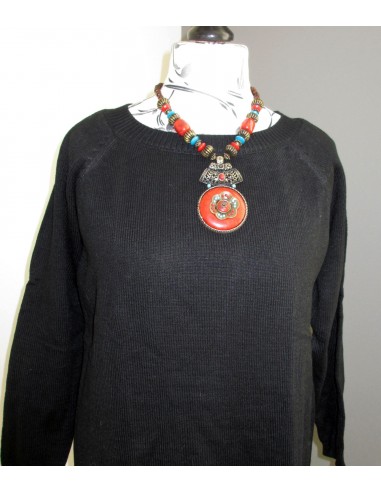 Pull droit noir maille chaude col rond manches raglan Pull droit noir maille chaude col rond manches raglan