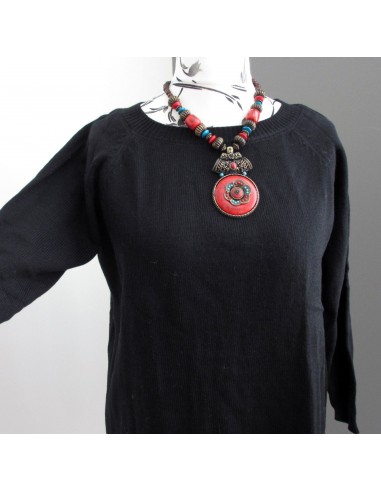 Pull droit noir maille chaude col rond manches raglan Pull droit noir maille chaude col rond manches raglan