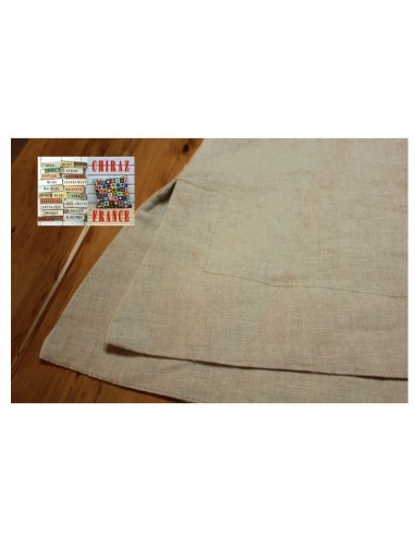 Tunique top LIN brut BEIGE ou ÉCRU coupe trapèze demi col relief plis plats fentes boho ethnique