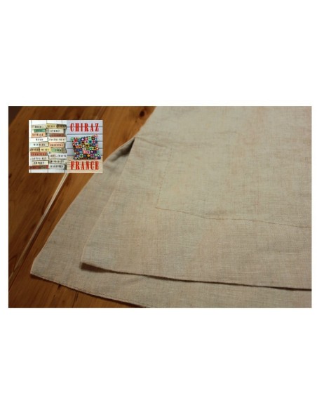 Tunique top LIN brut BEIGE ou ÉCRU coupe trapèze demi col relief plis plats fentes boho ethnique