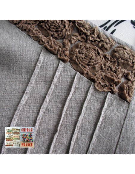 Tunique top LIN brut BEIGE ou ÉCRU coupe trapèze demi col relief plis plats fentes boho ethnique