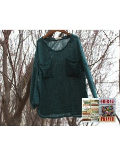 Tunique top gaze de LIN brut crêpe moutarde, blanc ou vert idéal superposition fentes boho ethnique 2