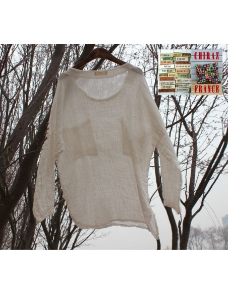 Tunique top gaze de LIN brut crêpe moutarde, blanc ou vert idéal superposition fentes boho ethnique