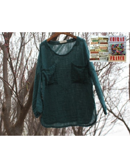 Tunique top gaze de LIN brut crêpe moutarde, blanc ou vert idéal superposition fentes boho ethnique