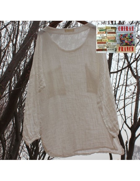 Tunique top gaze de LIN brut crêpe moutarde, blanc ou vert idéal superposition fentes boho ethnique