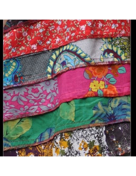 Tunique kaftan longue superposition LIN patchwork côté col biais noir