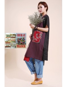 Tunique kaftan longue superposition LIN effet suspendi pankou poche brodée côté dos NOIR 2