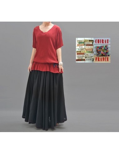 Tunique top LIN gaufré crepon ROUGE ou TAUPE col V fentes et dos long chic boho