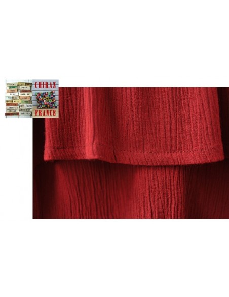 Tunique top LIN gaufré crepon ROUGE ou TAUPE col V fentes et dos long chic boho