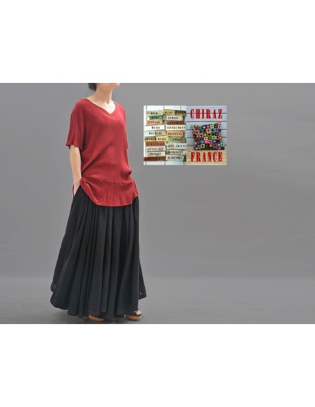 Tunique top LIN gaufré crepon ROUGE ou TAUPE col V fentes et dos long chic boho