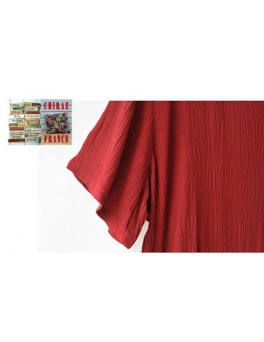 Tunique top LIN gaufré crepon ROUGE ou TAUPE col V fentes et dos long chic boho