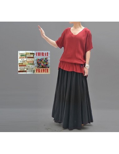 Tunique top LIN gaufré crepon ROUGE ou TAUPE col V fentes et dos long chic boho