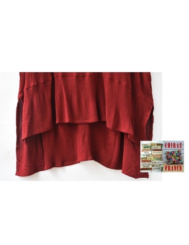 Tunique top LIN gaufré crepon ROUGE ou TAUPE col V fentes et dos long chic boho