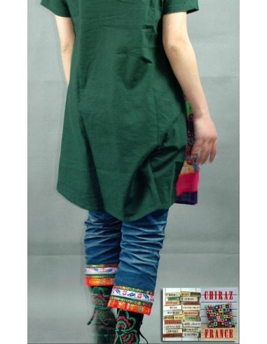 Tunique kaftan longue superposition LIN patchwork côté col biais noir