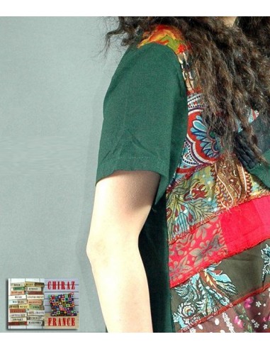 Tunique kaftan longue superposition LIN patchwork côté col biais noir