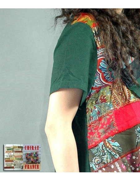 Tunique kaftan longue superposition LIN patchwork côté col biais noir