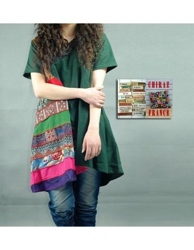 Tunique kaftan longue superposition LIN patchwork côté col biais noir