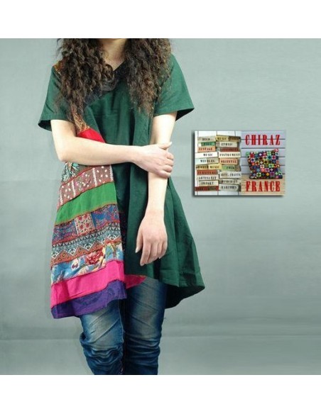 Tunique kaftan longue superposition LIN patchwork côté col biais noir