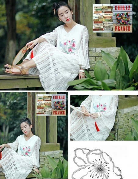 Robe blanche dentelle manches larges princesse légère coton rebrodée boho ethnique