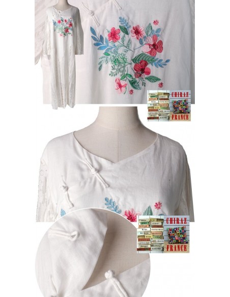 Robe blanche dentelle manches larges princesse légère coton rebrodée boho ethnique