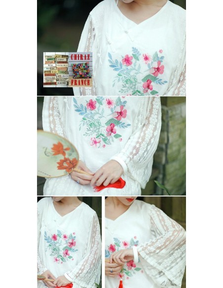 Robe blanche dentelle manches larges princesse légère coton rebrodée boho ethnique