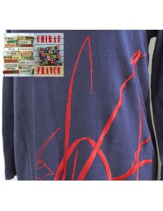 Robe longue LIN BLEU marine rebrodée bordeaux doublée fente taille souple effet ample boho ethnique folk 2