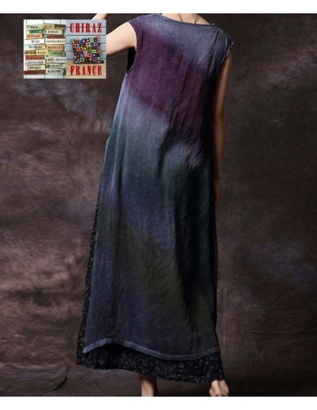 Robe longue sans manche tie dye superposition coupe trapèze voile de coton