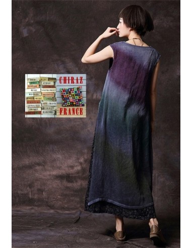 Robe longue sans manche tie dye superposition coupe trapèze voile de coton
