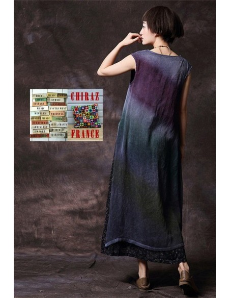 Robe longue sans manche tie dye superposition coupe trapèze voile de coton