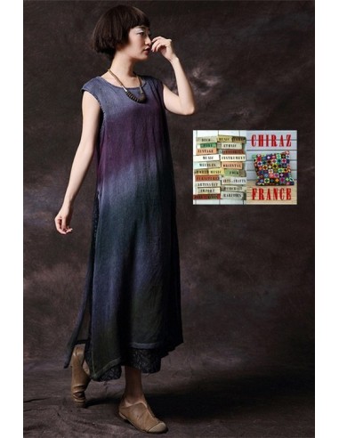 Robe longue sans manche tie dye superposition coupe trapèze voile de coton