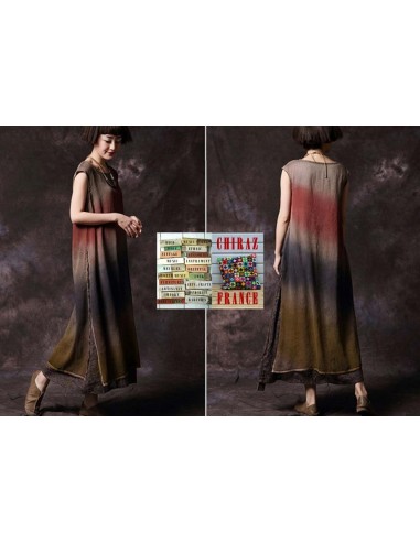 Robe longue sans manche tie dye superposition coupe trapèze voile de coton