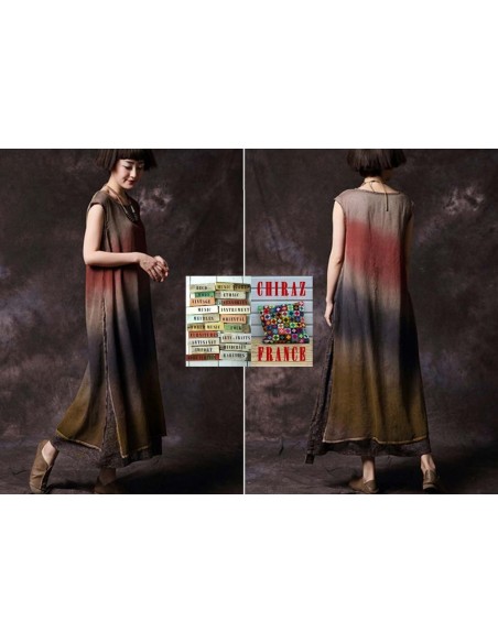 Robe longue sans manche tie dye superposition coupe trapèze voile de coton