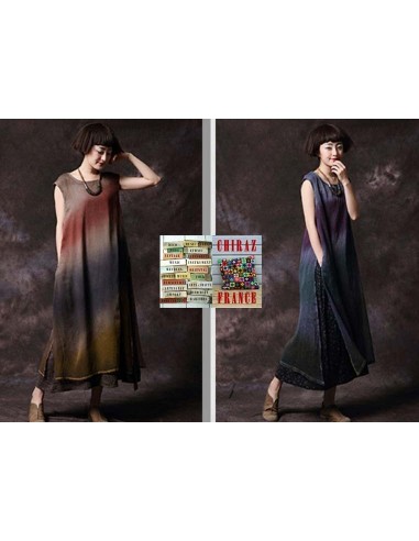 Robe longue sans manche tie dye superposition coupe trapèze voile de coton