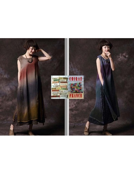 Robe longue sans manche tie dye superposition coupe trapèze voile de coton