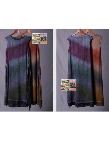 Robe longue sans manche tie dye superposition coupe trapèze voile de coton