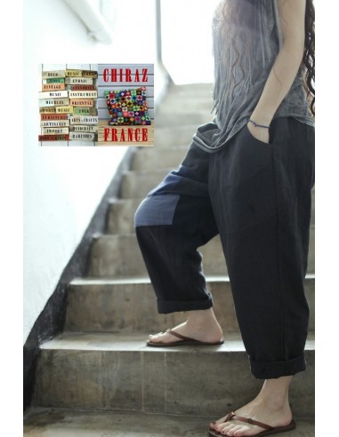 Pantalon baggy LIN NOIR thick pièces cousues boho ethnique créateur déstructuré