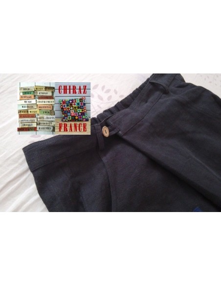 Pantalon baggy LIN NOIR thick pièces cousues boho ethnique créateur déstructuré