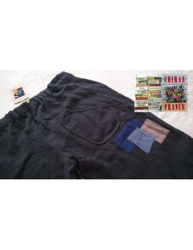 Pantalon baggy LIN NOIR thick pièces cousues boho ethnique créateur déstructuré