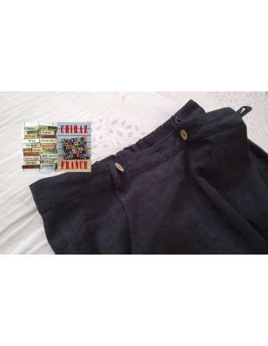 Pantalon baggy LIN NOIR thick pièces cousues boho ethnique créateur déstructuré