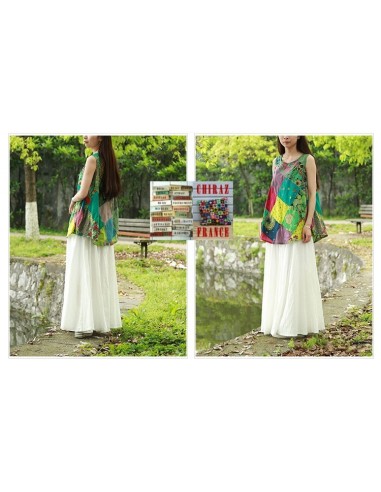 Tunique top patchwork coupe trapèze base arrondie poches débardeur boho ethnique