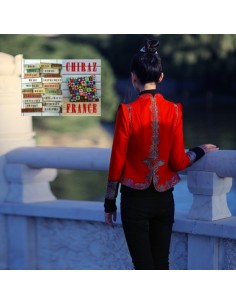 Veste laine doublée rouge bouton pankou boho folk long ample bijou col princesse TIBET 38 - 40 2