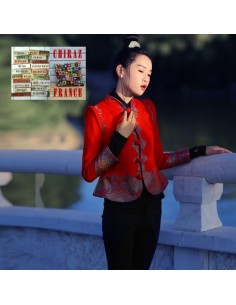 Veste laine doublée rouge bouton pankou boho folk long ample bijou col princesse TIBET 38 - 40