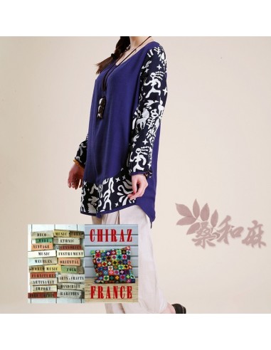 Tunique bleu lin et chanvre patchwork tissu ethnique boho