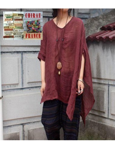 TOP LIN kaftan long ample déstructuré PRUNE boho ethnique folk